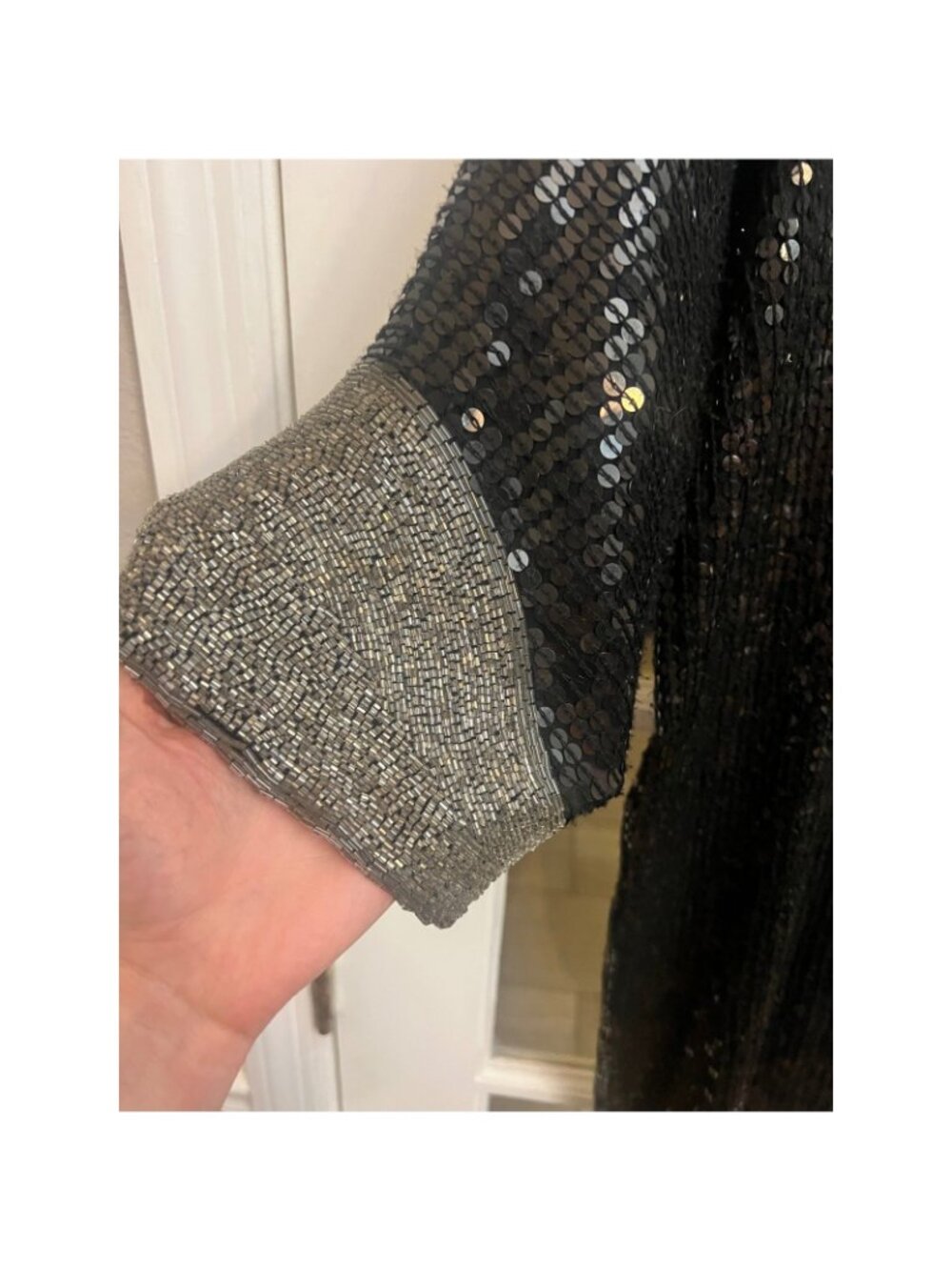 Foley L Black Sequin Silk V Neck Kaftan Dress Tunic Top cocktail formal disco. E - Picture 3 of 8